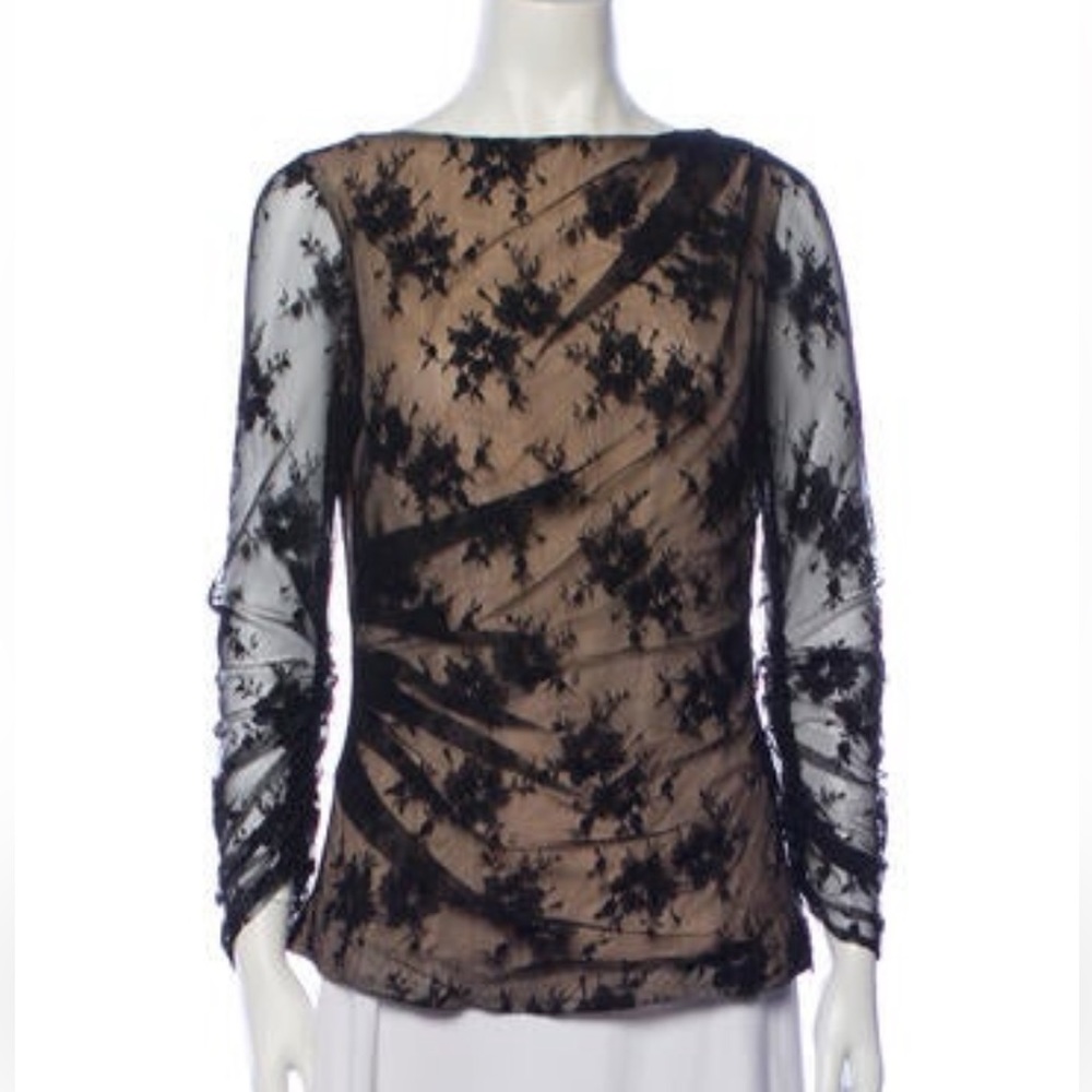 Oscar de la Renta lace print bateau neck top